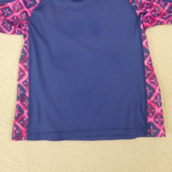 Patagonia Rash Guard Shirt Girl's Large Blue Pink Short Sleeve Mock Neck Swim - Picture 5 of 10